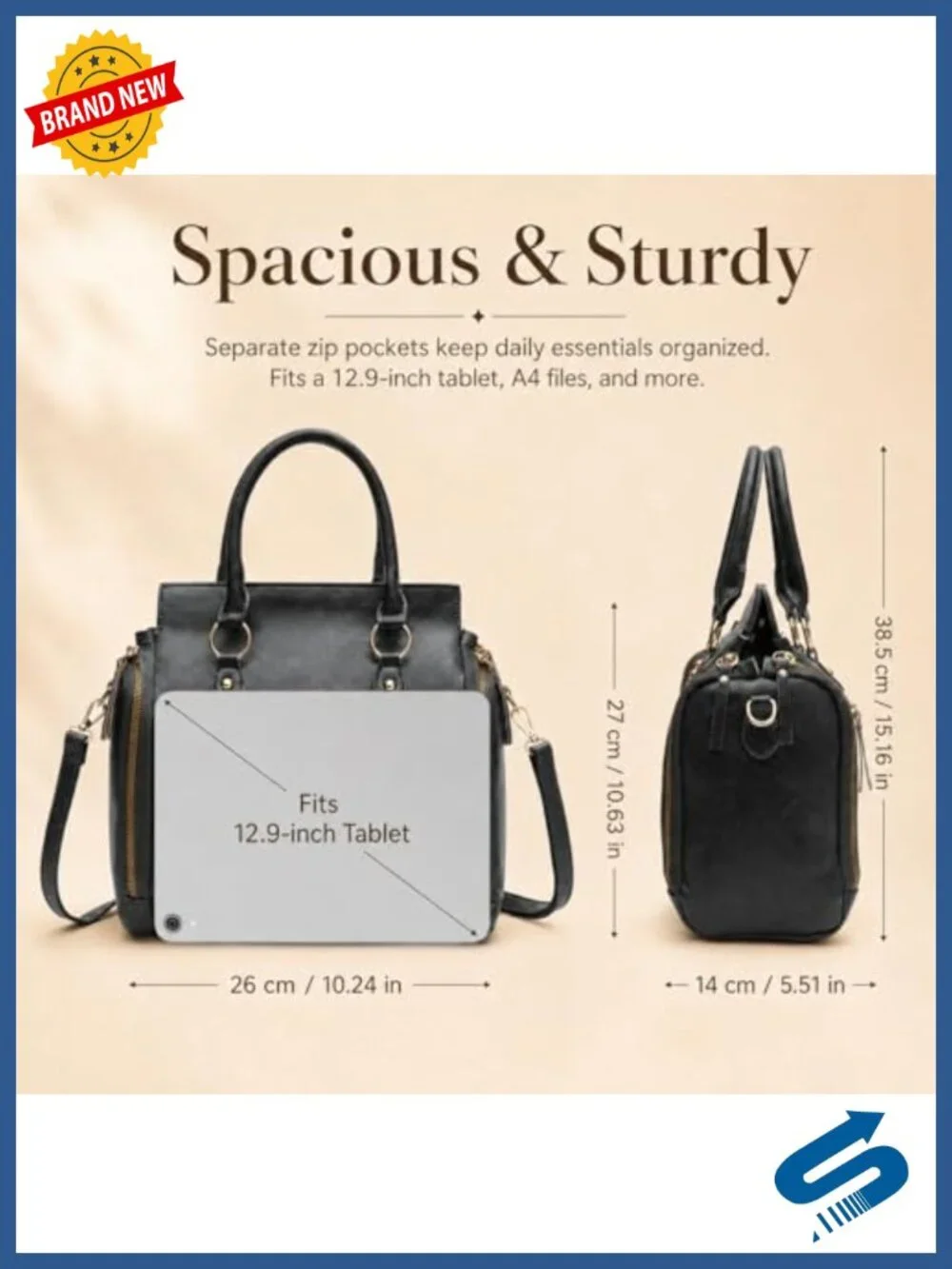 Medium Satchel Tote Bag with Removable Crossbody Strap - Work Travel Purse